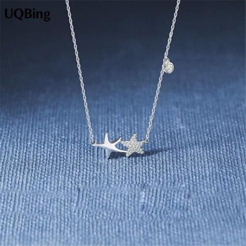 925 Sterling Silver Zircon Starfish Women Pendant Necklaces For Wedding Fine Jewelry