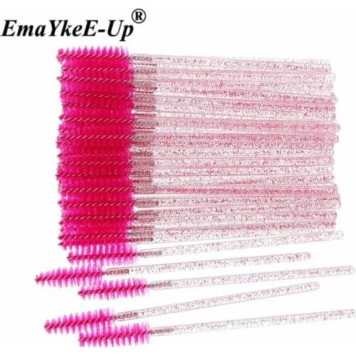 1000pcs 20bag Good Quality Disposable 50Pcs/bag Crystal Eyelash Makeup Brush Diamond Handle Mascara Wands Eyelash Extension Tool