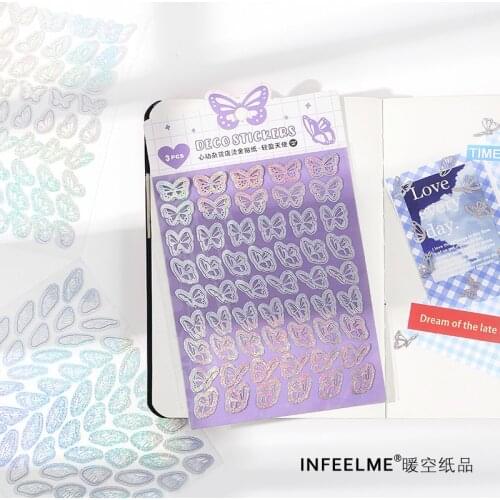 3pc Cute Mini Gilded Sticker Flakes Kawaii Butterfly Flower Stickers DIY Decoration Scrapbooking Ablum Diary Japanese Stationery