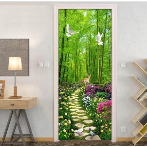 Green Forest Stone Road 3D Photo Wallpaper Wall Painting Living Room Bedroom Door Sticker PVC Waterproof Self-adhesive Mural