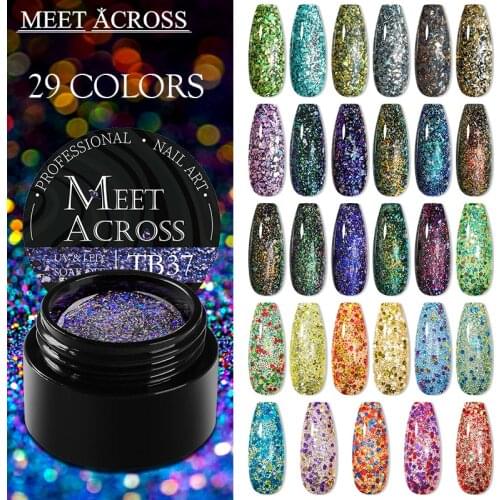 MEET ACROSS 5ml Glitter UV Gel Nail Polish Sequins Hybrid Varnishes For Painting Nails Art Design Nail Gel For Manicure