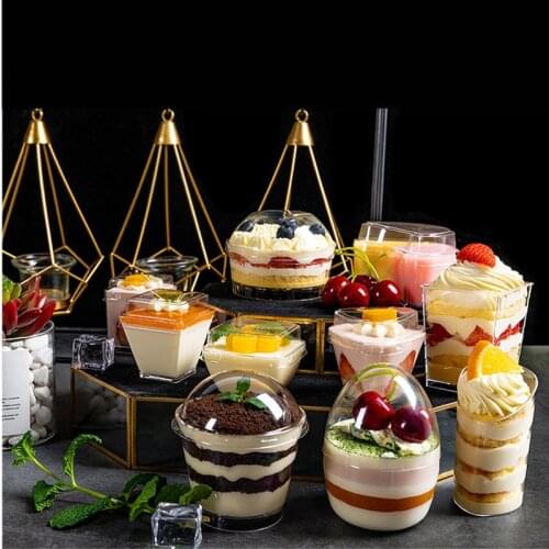 50pcs High quality mousse cup pudding ice cream jelly cake dessert small plastic cups clear diy favors pastry cups with lids