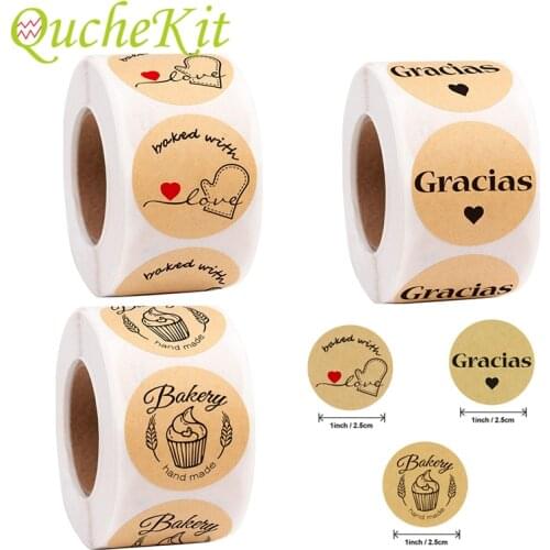 500Pcs/roll Kraft Gracias Spanish Thank You Labels French Merci Stickers Handmade Package Envelope Seal Label Party Gift Sticker