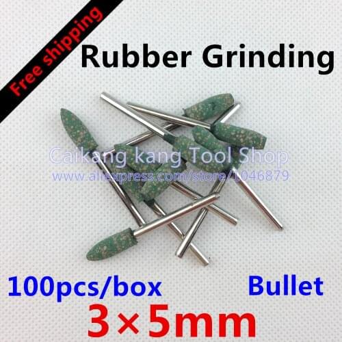 Free shipping New 100pcs / box Head: 5mm Rubber Grinding Polish Tools Grind Bullet 3*5mm