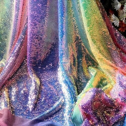 Color Rainbow Super Shingle Special Material Sequin Fish Scale Fabric Drape Wedding Dress Fabric