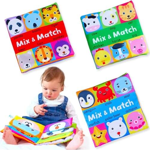 Baby Toys Cartoon Animal Face Matching Cloth Book Torn Baby Stereo Cloth Book Montessori Early Teaching Toddler Quiet Books