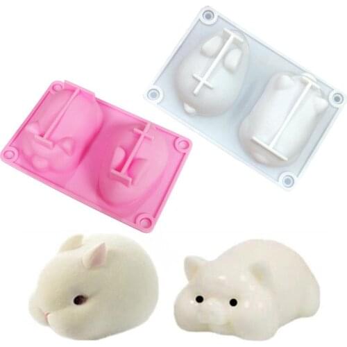 DIY Stereo Cartoon 2-Piece Rabbit and Pig Mousse Cake Mold Pudding Gel Mold Dessert Silicone Mold