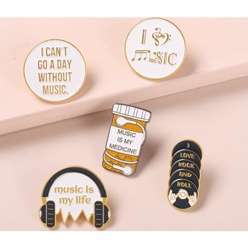 Music Is My Life Enamel Pins Cartoon Note Earphone Brooches Backpacks Clothes Lapel Pin Badge Jewery Gifts For Friends Wholesale