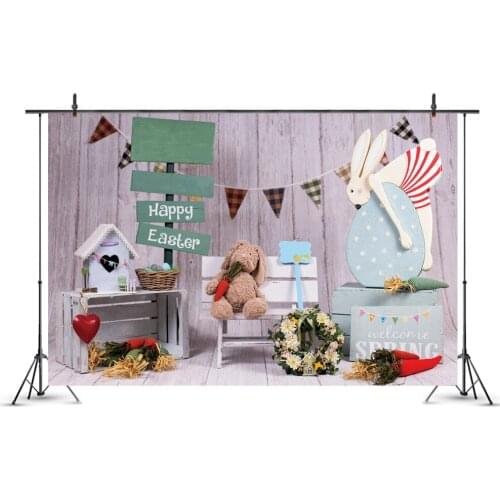 Easter Bunny Flowers Lawn Bunting Backdrops Photo Background Happy Hoilday Decorations for Kids Photography Props