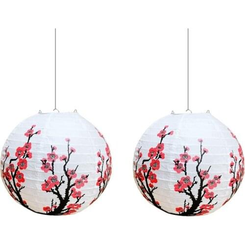 Chinese Plum Blossom (Pack of 5) White Round Chinese Paper Lantern Chinese Oriental Style Lamp Home Decoration Gift