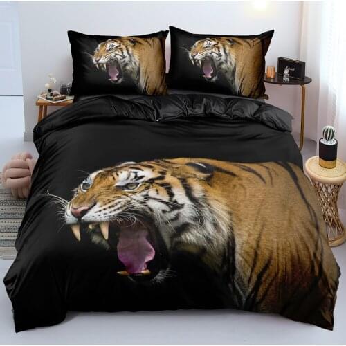 3D Tiger Linens Bed Duvet Covers Sets Pillow Cover Full King Queen Double Full Twin Size Animal Custom Design Black Bed Linens