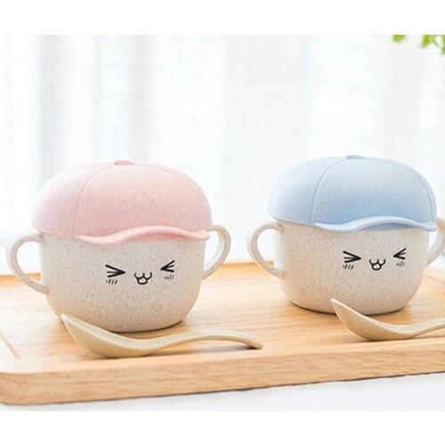 Creative Kids Bowl Rich Facial Expression Non-greasy Lightweight Wheat Straw Baby Feeding Soup Bowl for Daily Diet