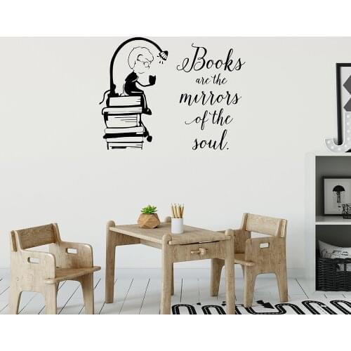 Boy Reading Book Wall Decal for Kids Rooms Lovely Quote Vinyl Stickers Teen Room Decor Books Decals Childrens Decoration D663
