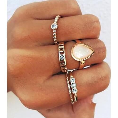 Mling 5Pcs/Set Fashion Crystal Ring Set Femme Bohe Gold Hollow Finger Rings for Women Jewelry Knuckle Ring Birthday Gift bague 5