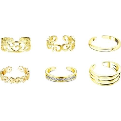 Fancy Open Toe Foot Knuckle Rings For Summer Women Adjustalbe Finger Rings Set Vacation Gifts Jewelry for Girls 6pcs in
