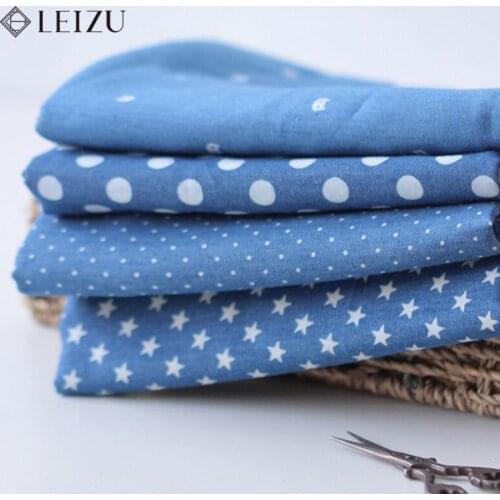 Soft Wash Clothes Drape Thin Denim Fabric Solid Color Stars Dots Printed Fabric For Sewing Denim Jacket
