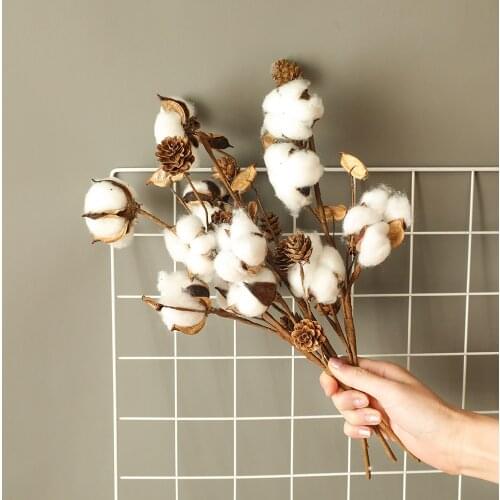 Natural Dried Flowers Pine Cone Cotton Home Decoration for Party DIY Wedding Hall Flowers Arrangement Photo Props INS Style