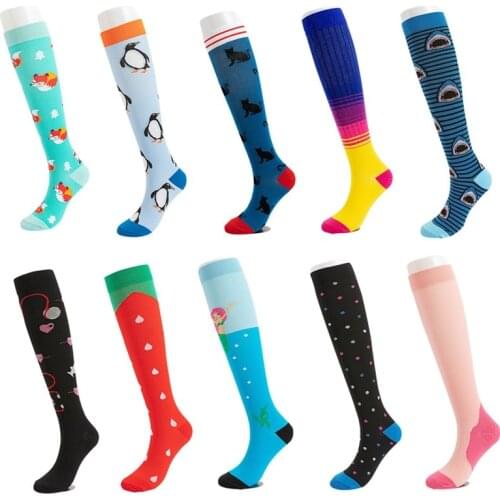50 Style Compression Sock Women 30 Mmgh Knee High Running Sports Socks Edema Varicose Veins Marathon Nurse Compression Socks