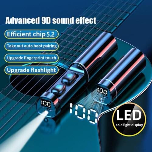 New Wireless Bluetooth 5.2 Headset Waterproof Sports Led Mirror Display and Battery Stereo Earphone HD Call With Flashlight