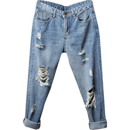 New High Waist Boyfriend Mom Jeans Large Size Jeans Female Loose Elastic Ripped Jeans for Women Streetwear L-4XL HK405
