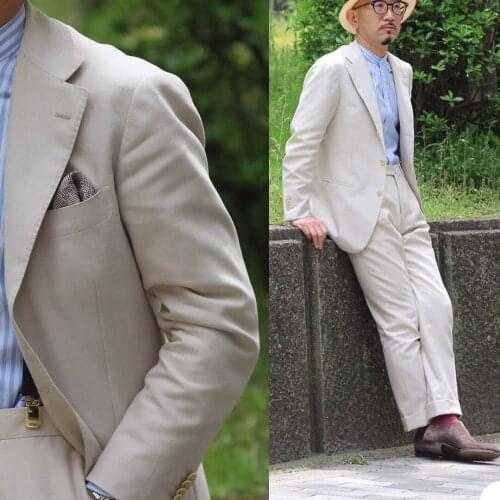 Smart Casual Men Tuxedos Notched Lapel Pocket Custom Made Suits Business Daily Summer Blazer 2 Piece Set