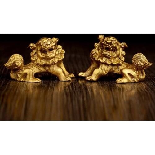 Open light pure copper lion ornaments to ward off evil spirits townhouse the little lion a pair of home feng shui furnishings