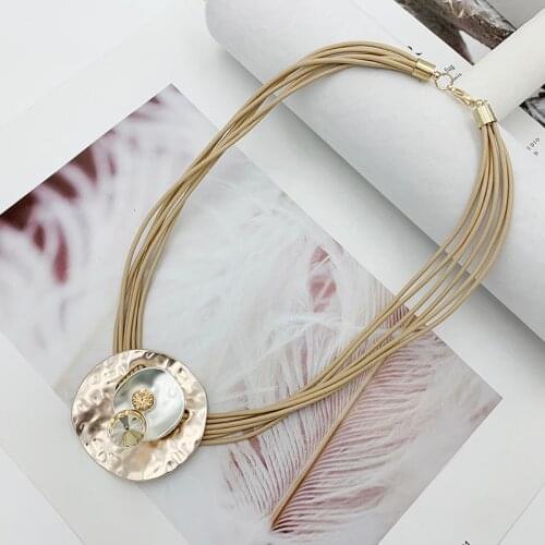 Round Alloy Crystal Pendant Choker Necklace Multilayer Leather Chain Short Necklaces For Lady Women 2020 Wedding Party Gifts