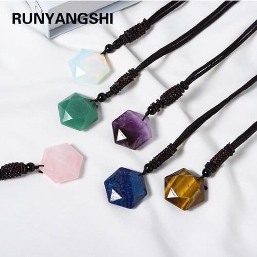 Natural crystal six pointed star Gem handicraft Pendant Necklace Amethyst Healing Crystal stone Jewelry gift