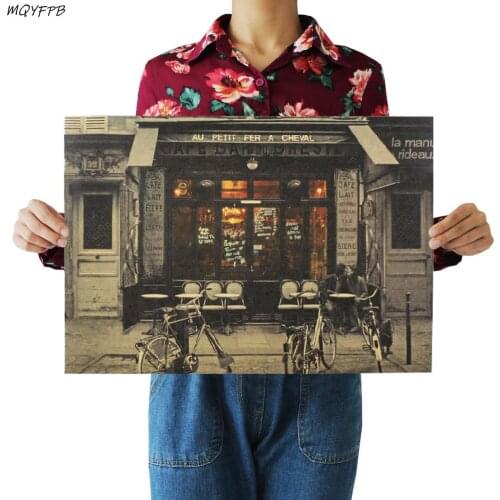 Couples in front of the cafe Kraft Paper Poster Home Room Bedroom Wall Decoration Painting Core 50.5x35cm