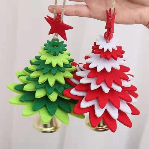 Christmas Tree Pendant with Jingle Bell HandmadeChristmas Decorations Diy Felt Cloth Christmas Tree Home Decoration Small Gifts