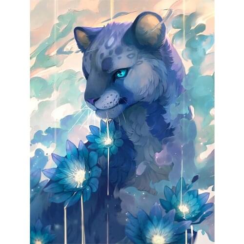 Full Square/Round Cartoon leopard Animals Portrait Diamond Embroidery Mosaic lotus 5d Diy Diamond Painting Home Decor