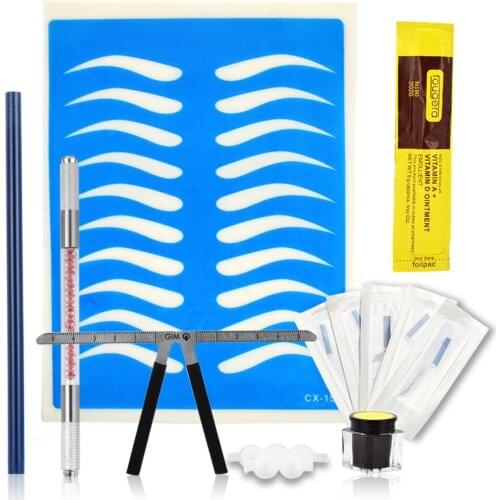 Microblading Practice Skin HandMade Pen Set Practice Makeup Tools For Beginner Makeup Eyebrow Tattoo Needle Pigment Kit Ruler