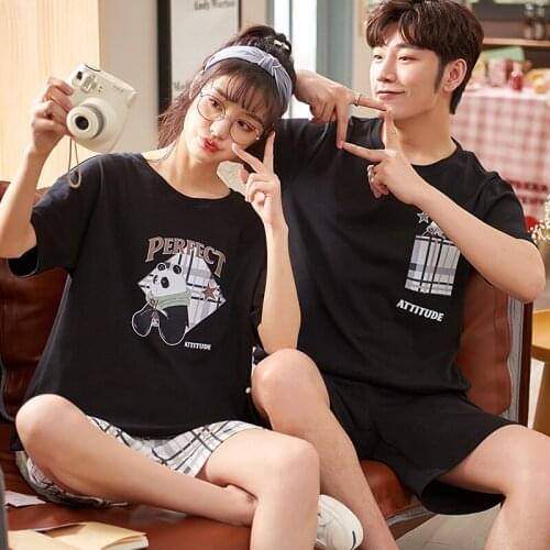 PURE Cotton Pullover Short Sleeve Pants Pajama Jammies Couples Lovers O-Neck Cozy Casual Summer Sleepwear Nightwear Pyjamas cke