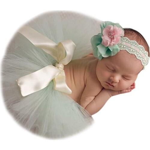 Newborn Baby Photography Props Infant Tulle Tutu Skirt with Flower Headband Kids Photo Prop Accessorie Cute Toddler Baby Clothes