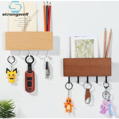 Strongwell Nordic Wooden Door Back Storage Rack Wall Hook Simple Space Saving Hooks Key Hanger Vintage Home Decoration