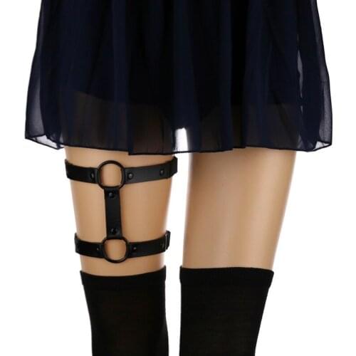 Punk Vegan Leather Garter Goth Girl Black Aesthetic Grunge Leg Jewelry Straps Thigh Harness Kawaii Gothic Harajuku Accessories