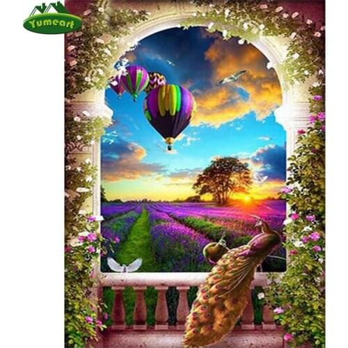 Yumeart DIY Diamond Embroidery Landscape Peacock Diamond Painting by Number Cross Stitch Square Drill Mosaic Hobbies and Crafts