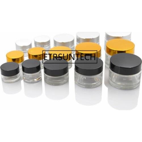 5g 10g 20g 30g 50g Travel Mini cream glass jar clear glass container with gold black silver cap Cosmetic Packaging F1221