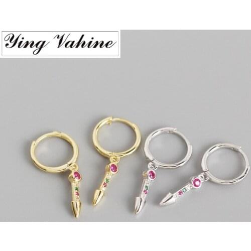 Ying Vahine 100% 925 Sterling Silver Multicolor Zircons Small Arrow Pendant Drop Earrings for Women