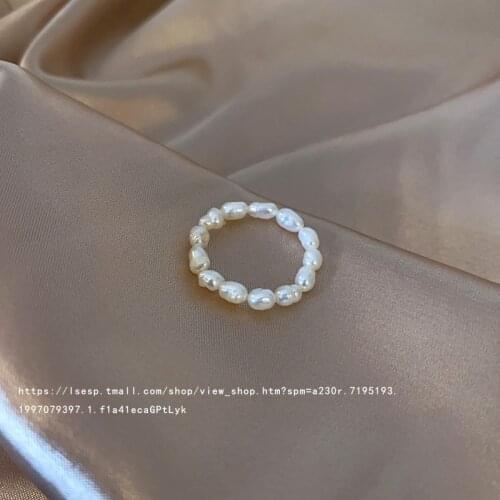 2021 New Simple Natural Freshwater Pearl Charm Rings For Women Irregular Wooden Adjustable Ring Elegant Wedding Accessories