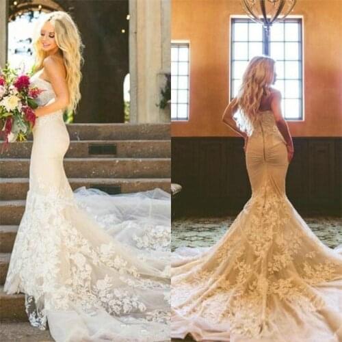 Vintage Plus Size Lace Mermaid Wedding Dresses 2019 Wedding Gowns Bridal Gowns robes de soirée Arabic Vestidos