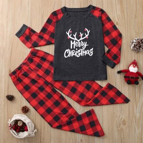 Winter Warm Boys Girls Pajamas Sets Lounge Pyjama Christmas Children Letter Plaid Print Top Blouse Pants Family Clothes Pajamas