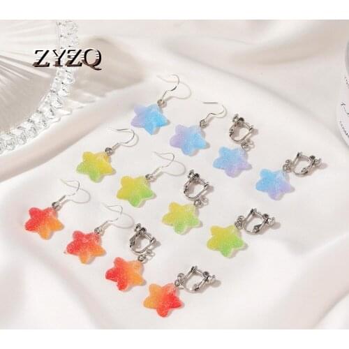 ZYZQ Sweet Vitality Girl Earrings Cartoon Candy Color Five-Pointed Star Women Earrings Gradient Frosted Candy Creative Brincos