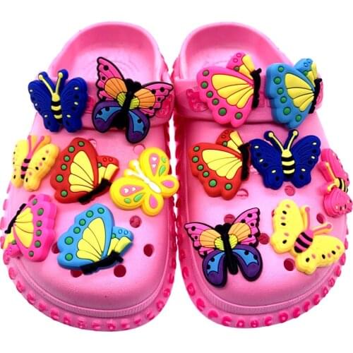 100PCS/Lot Cartoon Animal Decoration Croc Accessories DIY Butterfly PVC Colorful Shoes Charms Girls Party Gifts Buckles