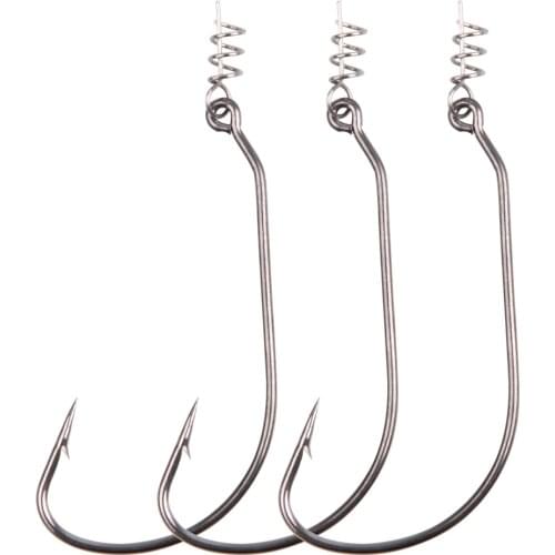 100Pcs Fishing Worm Hooks With Spring Twist Lock Pin For Soft Worm Lures Fishing Bait Barbed Crank Carp Hook