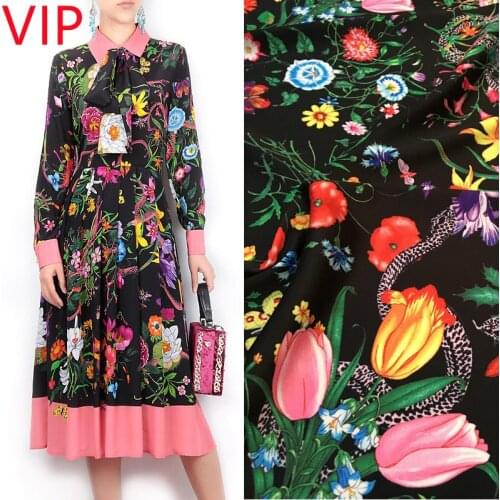 145cm printed fabrics Fashion Week catwalk fashion satin fabric handmade diy dress fabric material wholesale cloth