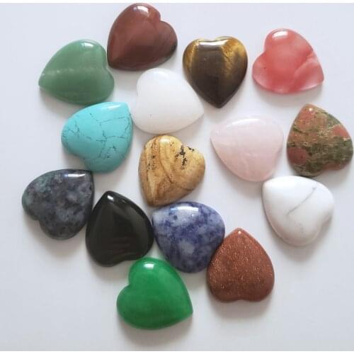 2018 HOT top quality Assorted natural stone mix heart shape cab cabochons beads for jewelry making 25mm wholesale 20pcs/lot free