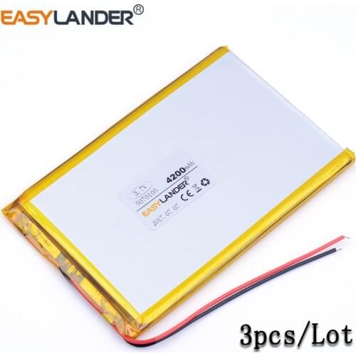 3pcs/Lot 5070105 3.7V 4200mAh Lithium Li polymer Battery For power bank DVD Tablet PC 7 inch 8 inch 9inch Ebook IPAQ 0570105