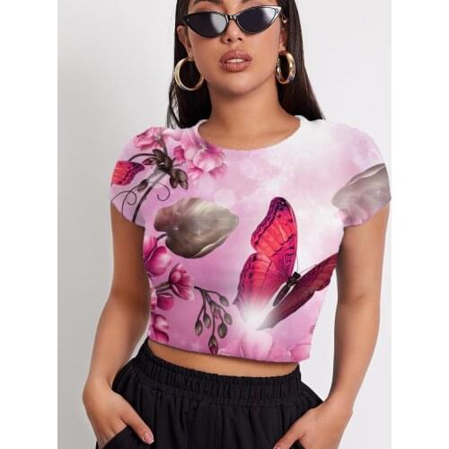 3d Tshirt Butterfly T shirt Women Animal Funny T shirts Flower T-shirts 3d Pink Tshirt Printed Short Sleeve Punk Rock Short Male