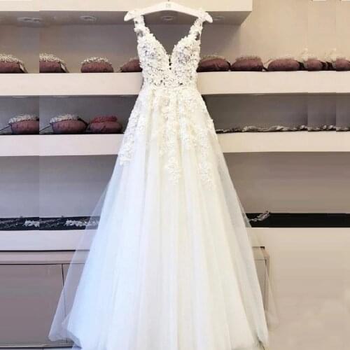 ANGELSBRIDEP Strap A-Line Wedding Dresses Robe de mariee Fashion Handlemake Flower Court Train Formal Bride Dresses Plus Size